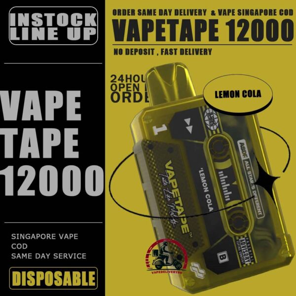 VAPETAPE 12000 / 12K DISPOSABLE - VAPE DELIVERY SG SINGAPORE The Vapetape 12000 Disposable Support to 12k Puffs , is upgraded device from 8000 puffs. This Product is From ASDF Company also , The Vape tape 12k improve the volume, battery capacity and come with 20 +Plus new flavours. Vape tape 12000 remains classic cassette design which is comfortably in the hand , and the mouthpiece that is shaped to enhance the vaping experience. Discover out signature Double Mango flavor, alongside popular options like Infinity Pod Honeydew Watermelon, Sour Bubblegum , Solero Lime , Watermelon Peach, Gummy Bear, and Strawberry Lemon Tart. For those craving extra sweetness, you can also enjoy Ice Lemon Tea or Red Slurpee flavors. Specification : Nicotine 50mg (5%) Approx. 12000 puffs Mesh Coil Rechargeable Battery Charging Port: Type-C ⚠️VAPETAPE 12000 FLAVOUR LINE UP⚠️ Double Mango Mango Grape Mango Lychee Strawberry Lychee Lychee Blackcurrant Grape Blackcurrant Honeydew Watermelon Pineapple Orange Kiwi Passion Fruit Guava Peach Mixed Berries Lemon Cola Blackcurrant Yakult Gummy Bear Solero Lime Sour Bubblegum Banana Custard Strawberry Lemon Tart Honeydew Blackcurrant Ice Lemon Tea Red Slurpee Grape Bubblegum Yakult Watermelon Peach Peach Lychee SG VAPE COD SAME DAY DELIVERY , CASH ON DELIVERY ONLY. TAKE BULK ORDER /MORE ORDER PLS CONTACT ME : VAPEDELIVERYSG VIEW OUR DAILY NEWS INFORMATION VAPE : TELEGRAM CHANNEL