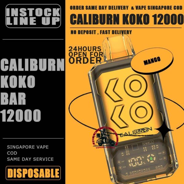 UWELL CALIBURN KOKO BAR 12000 DISPOSABLE - VAPE DELIVERY SG The Uwell Caliburn Koko Bar 12000 Puffs Vape Ready stock at Singapore sg shop on sale for same day delivery. The Caliburn BAR 12k puffs is a revolutionary disposable vape that has taken the vaping industry by storm. This powerful and feature-rich device boasts an impressive array of specifications and capabilities, making it an attractive choice for both novice and experienced vapers alike. In this in-depth review, we’ll explore the various aspects of the Caliburn BAR S12000, providing you with all the information you need to make an informed decision about whether this disposable vape is the right fit for your vaping needs. Specifications: Battery Capacity: 800 mAh E-Liquid Capacity: 20 mL Nicotine Strength: 5% (50 mg/mL) Power Modes: Boost Mode (22W) and Regular Mode (16W) Coil: Dual 1.2-ohm coil (UWELL’s patented Flagship Dual Coil atomization system) Puff Count: Up to 12,000 puffs Charging: USB Type-C charging port Airflow: Adjustable airflow control Display: Smart LED screen with multiple animations ⚠️UWELL CALIBURN KOKO BAR 12000 FLAVOUR LINE UP⚠️ Watermelon Watermelon Pineapple Strawberry Vanilla Custard Tobacco Triple Melon Mango Mango Pudding Oat Flakes Plum Guava Lime Lychee Apple Snow Pear SG VAPE COD SAME DAY DELIVERY , CASH ON DELIVERY ONLY. TAKE BULK ORDER /MORE ORDER PLS CONTACT ME : VAPEDELIVERYSG VIEW OUR DAILY NEWS INFORMATION VAPE : TELEGRAM CHANNEL