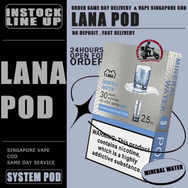 LANA POD - VAPE DELIVERY SG SINGAPORE Lana replacement pre-filled pod from Lanavape used for lana device, or some pod device which mouthpiece size as same as Lana pods.It's made of PCTG and ceramic coil and comes with leakproof design.  Besides, It filled with 2.5ml capacity nicotine salt with various fruity flavors, which meet your dairy needs. The transparent pod comes with random LED light color when you inhaling, bring you extra cooling vaping experience. One pod can smoke about 500 to 600 times. After smoking, you can directly discard and replace the next one. Specifications: Nicotine 3% Capacity 2.5ml per pod Package Included: 1 Pack of 3 pods ⚠️LANA POD COMPATIBLE DEVICE WITH⚠️ DARK RIDER 3S DEVICE DD CUBE DEVICE INSTAR DEVICE RELX CLASSIC DEVICE SP2 BLTIZ DEVICE SP2 LEGENG SERIES DEVICE SP2 M SERIES DEVICE WUUZ DEVICE ZEUZ DEVICE LANA DEVICE ⚠️ LANA POD FLAVOUR LINE UP⚠️ Apple Berry Blast Berry Grape Fruit Blueberry Coffee Coke Cranberry Grape Green Bean Guava Ice Tea Kiwi Lemon Lychee Iced Mango Mango Milkshake Mineral Oolong Tea Orange Passion Fruit Peach Peach Grape Banana Peppermint Pineapple Popsicle Red Wine Root Beer Skittles Strawberry Milkshake Strawberry Watermelon Taro Tie Guan Yin Watermelon Mango Passion Cantaloupe Jasmine Long Jing SG VAPE COD SAME DAY DELIVERY , CASH ON DELIVERY ONLY. TAKE BULK ORDER /MORE ORDER PLS CONTACT ME : VAPEDELIVERYSG VIEW OUR DAILY NEWS INFORMATION VAPE : TELEGRAM CHANNEL