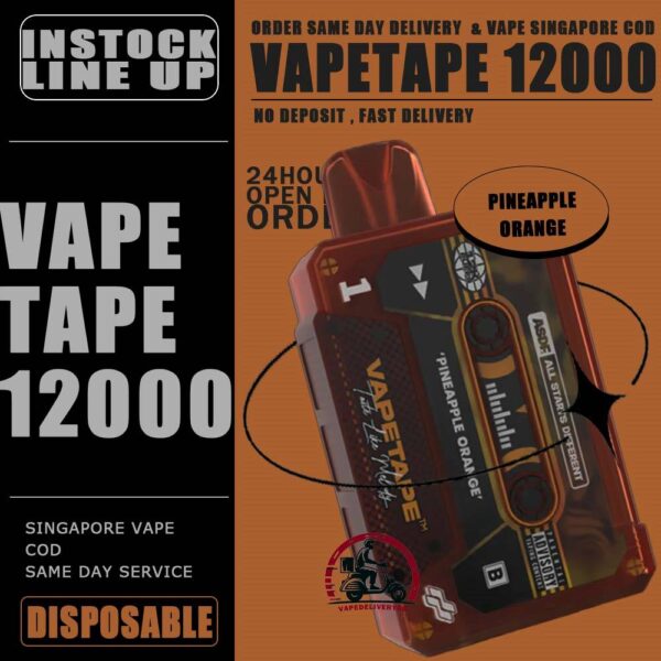 VAPETAPE 12000 / 12K DISPOSABLE - VAPE DELIVERY SG SINGAPORE The Vapetape 12000 Disposable Support to 12k Puffs , is upgraded device from 8000 puffs. This Product is From ASDF Company also , The Vape tape 12k improve the volume, battery capacity and come with 20 +Plus new flavours. Vape tape 12000 remains classic cassette design which is comfortably in the hand , and the mouthpiece that is shaped to enhance the vaping experience. Discover out signature Double Mango flavor, alongside popular options like Infinity Pod Honeydew Watermelon, Sour Bubblegum , Solero Lime , Watermelon Peach, Gummy Bear, and Strawberry Lemon Tart. For those craving extra sweetness, you can also enjoy Ice Lemon Tea or Red Slurpee flavors. Specification : Nicotine 50mg (5%) Approx. 12000 puffs Mesh Coil Rechargeable Battery Charging Port: Type-C ⚠️VAPETAPE 12000 FLAVOUR LINE UP⚠️ Double Mango Mango Grape Mango Lychee Strawberry Lychee Lychee Blackcurrant Grape Blackcurrant Honeydew Watermelon Pineapple Orange Kiwi Passion Fruit Guava Peach Mixed Berries Lemon Cola Blackcurrant Yakult Gummy Bear Solero Lime Sour Bubblegum Banana Custard Strawberry Lemon Tart Honeydew Blackcurrant Ice Lemon Tea Red Slurpee Grape Bubblegum Yakult Watermelon Peach Peach Lychee SG VAPE COD SAME DAY DELIVERY , CASH ON DELIVERY ONLY. TAKE BULK ORDER /MORE ORDER PLS CONTACT ME : VAPEDELIVERYSG VIEW OUR DAILY NEWS INFORMATION VAPE : TELEGRAM CHANNEL