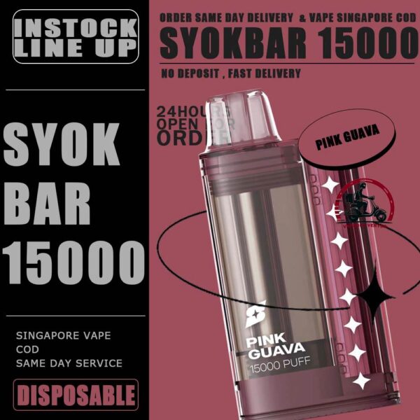 SYOK BAR 15000 ( 15K ) Puffs DISPOSABLE - VAPE DELIVERY SG SINGAPORE The SYOK Bar 15000 vape also as SYOKBAR 15k puffs , this vape kit for you can enjoy one full day , Vape Ready stock at Singapore sg shop on sale for same day delivery. Syokbar 15000 puffs ready stock in Singapore. Syokbar offer 10 fruity flavor options to user. The device has an indicator to show battery and ejuice level. With transparent cover fashion design, syok bar is loved by Singaporean. Try syokbar now at VAPE DELIVERY SG , this device will make you 'syok syok'! Shop now. So fresh so boost with the new visible tank technology : See through flavor easier be prepared. Better taste & longer lasting. 8 min charge 1 day use powerful battery. Specification: Puffs: 15000 Puffs Nicotine Strength: 5% Volume: 25ML Flavour Charging: Recharging with Type C Coil: Mesh Coil Fully Charged Time: 25mins ⚠️SYOK BAR 15K FLAVOUR LINE UP⚠️ Pink Guava Double Grape Double Mango Lemon Sprite Sour Bubblegum Strawberry Honeydew Mango Peach Watermelon Strawberry Grapple Watermelon Slurpee Mixed Fruit Slurpee Sea Salt Lemon Lybena Lychee Double Strawberry Sunkiss Orange Apple Orange Strawberry SG VAPE COD SAME DAY DELIVERY , CASH ON DELIVERY ONLY. TAKE BULK ORDER /MORE ORDER PLS CONTACT ME : VAPEDELIVERYSG VIEW OUR DAILY NEWS INFORMATION VAPE : TELEGRAM CHANNEL