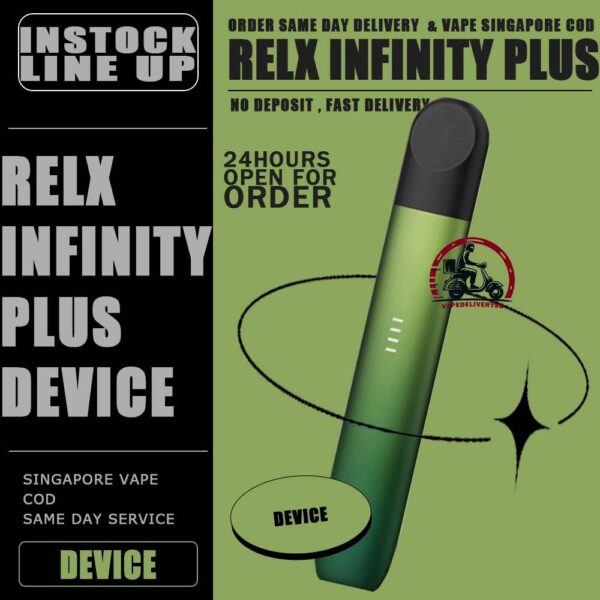 RELX INFINITY PLUS DEVICE - VAPE DELIVERY SG SINGAPORE The Relx Infinity Plus / Phantom Device Has a 380mAh battery provides a longer battery life,letting you vape through the day without worries od the power running out. The unique 4-scale battery indicator design on the Phantom's body can display the remaining battery and charging progress at any time, so as to relieve the user's anxiety about the unknown battery. At the same time, technological breakthroughs have been achieved in terms of charging speed, battery capacity, oil leakage prevention technology, and material technology. In terms of power consumption, RELX Phantom uses type-C standard interface input. Compared with RELX’s first-generation products, the new product’s battery capacity has increased by 9% and the charging efficiency has increased by 31%. In addition, the Phantom has been improved and upgraded in ten performance aspects such as oil leakage prevention, suction experience, product safety, service life, and product feel, and the product strength has been comprehensively improved. In terms of oil leakage prevention, the Phantom pod system uses an 11-layer labyrinth structure, and its oil leakage prevention capability is 40% higher than that of the RELX first generation. The innovatively increased design of the independent pressure relief hole at the bottom of the pod system can balance the pressure difference between the inside and outside of the pod system, which greatly eliminates the risk of self-starting, and takes into account product sensitivity and safety. Package Included : 1 x RELX INFINITY PLUS Device 1 x USB Type-C charging cable ⚠️RELX INFINITY PLUS DEVICE COMPATIBLE WITH⚠️ ISHO INFINITY POD LANA INFINITY POD RELX INFINITY POD ZEUZ INFINITY POD ⚠️RELX INFINITY PLUS DEVICE COLOR LINE UP⚠️ Graphite Black Iris Blue Flame Orange Morning Frost Green Moon Silver Frosted White Sparkling Lake SG VAPE COD SAME DAY DELIVERY , CASH ON DELIVERY ONLY. TAKE BULK ORDER /MORE ORDER PLS CONTACT ME : VAPEDELIVERYSG VIEW OUR DAILY NEWS INFORMATION VAPE : TELEGRAM CHANNEL