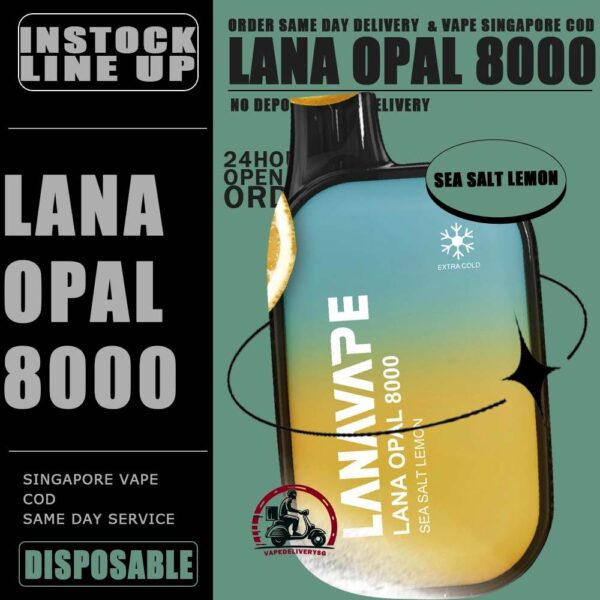 LANA OPAL 8000 DISPOSABLE - VAPE DELIVERY SG SINGAPORE The Lana Opal 8000 puffs disposable ready stock in Singapore sg vape cod ,The Vape with a chic pebble-like display, the device not only nails the aesthetics but also offers a comforting grip. Style and texture, we've got you covered. Lana Opal 8k is a good mesh coils are the secret sauce to intense, unforgettable taste. Take your ticket to the taste revolution! The prominent LED screen keeps you in the know at a glance. Take charge if your vaping experience by staying informed and in control of every puff. Explore a world LANA OPAL 8K of 17 beautiful blended options. Why settle for one flavor when you can savor them all? Specification : Nicotine Strength: 3%-5% E-Liquid Capacity: 14ML Resistance: 1.2ohm Battery Capacity: 650mAh Charging Port: Type-C Rechargeable ⚠️LANA OPAL 8000 FLAVOUR LINE UP⚠️ Cantaloupe Chrysanthemum Tea Double Mango Grape Bubblegum Grape Honey Magic Cola Passion Fruit Peach Oolong Rootbeer Sea Salt Lemon Solero Lime Strawberry Watermelon Supreme Sprite Tie Guan Yin Watermelon Lychee Wonder Taro Yogurt Blackcurrant SG VAPE COD SAME DAY DELIVERY , CASH ON DELIVERY ONLY. TAKE BULK ORDER /MORE ORDER PLS CONTACT ME : VAPEDELIVERYSG VIEW OUR DAILY NEWS INFORMATION VAPE : TELEGRAM CHANNEL