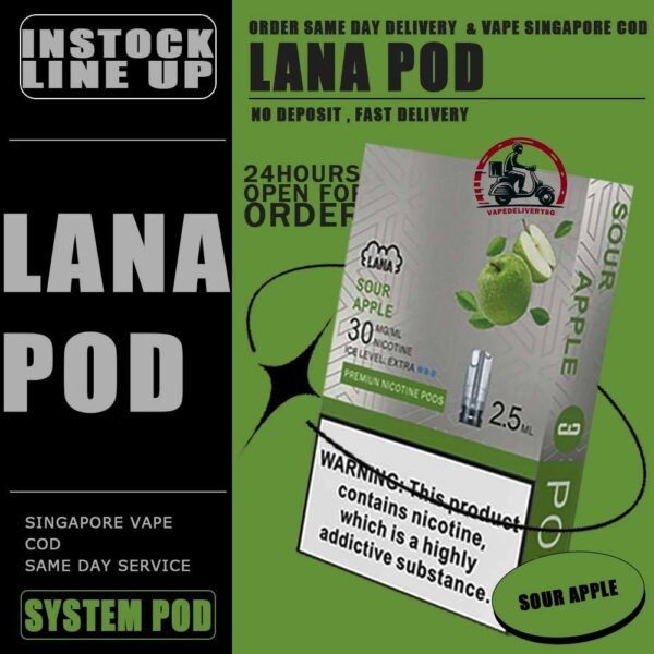 LANA POD - VAPE DELIVERY SG SINGAPORE Lana replacement pre-filled pod from Lanavape used for lana device, or some pod device which mouthpiece size as same as Lana pods.It's made of PCTG and ceramic coil and comes with leakproof design.  Besides, It filled with 2.5ml capacity nicotine salt with various fruity flavors, which meet your dairy needs. The transparent pod comes with random LED light color when you inhaling, bring you extra cooling vaping experience. One pod can smoke about 500 to 600 times. After smoking, you can directly discard and replace the next one. Specifications: Nicotine 3% Capacity 2.5ml per pod Package Included: 1 Pack of 3 pods ⚠️LANA POD COMPATIBLE DEVICE WITH⚠️ DARK RIDER 3S DEVICE DD CUBE DEVICE INSTAR DEVICE RELX CLASSIC DEVICE SP2 BLTIZ DEVICE SP2 LEGENG SERIES DEVICE SP2 M SERIES DEVICE WUUZ DEVICE ZEUZ DEVICE LANA DEVICE ⚠️ LANA POD FLAVOUR LINE UP⚠️ Apple Berry Blast Berry Grape Fruit Blueberry Coffee Coke Cranberry Grape Green Bean Guava Ice Tea Kiwi Lemon Lychee Iced Mango Mango Milkshake Mineral Oolong Tea Orange Passion Fruit Peach Peach Grape Banana Peppermint Pineapple Popsicle Red Wine Root Beer Skittles Strawberry Milkshake Strawberry Watermelon Taro Tie Guan Yin Watermelon Mango Passion Cantaloupe Jasmine Long Jing SG VAPE COD SAME DAY DELIVERY , CASH ON DELIVERY ONLY. TAKE BULK ORDER /MORE ORDER PLS CONTACT ME : VAPEDELIVERYSG VIEW OUR DAILY NEWS INFORMATION VAPE : TELEGRAM CHANNEL