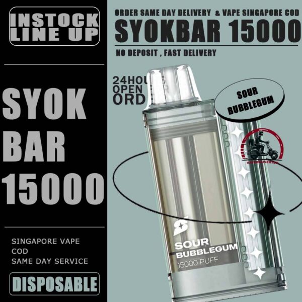 SYOK BAR 15000 ( 15K ) Puffs DISPOSABLE - VAPE DELIVERY SG SINGAPORE The SYOK Bar 15000 vape also as SYOKBAR 15k puffs , this vape kit for you can enjoy one full day , Vape Ready stock at Singapore sg shop on sale for same day delivery. Syokbar 15000 puffs ready stock in Singapore. Syokbar offer 10 fruity flavor options to user. The device has an indicator to show battery and ejuice level. With transparent cover fashion design, syok bar is loved by Singaporean. Try syokbar now at VAPE DELIVERY SG , this device will make you 'syok syok'! Shop now. So fresh so boost with the new visible tank technology : See through flavor easier be prepared. Better taste & longer lasting. 8 min charge 1 day use powerful battery. Specification: Puffs: 15000 Puffs Nicotine Strength: 5% Volume: 25ML Flavour Charging: Recharging with Type C Coil: Mesh Coil Fully Charged Time: 25mins ⚠️SYOK BAR 15K FLAVOUR LINE UP⚠️ Pink Guava Double Grape Double Mango Lemon Sprite Sour Bubblegum Strawberry Honeydew Mango Peach Watermelon Strawberry Grapple Watermelon Slurpee Mixed Fruit Slurpee Sea Salt Lemon Lybena Lychee Double Strawberry Sunkiss Orange Apple Orange Strawberry SG VAPE COD SAME DAY DELIVERY , CASH ON DELIVERY ONLY. TAKE BULK ORDER /MORE ORDER PLS CONTACT ME : VAPEDELIVERYSG VIEW OUR DAILY NEWS INFORMATION VAPE : TELEGRAM CHANNEL