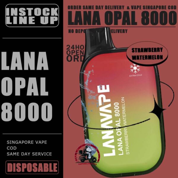 LANA OPAL 8000 DISPOSABLE - VAPE DELIVERY SG SINGAPORE The Lana Opal 8000 puffs disposable ready stock in Singapore sg vape cod ,The Vape with a chic pebble-like display, the device not only nails the aesthetics but also offers a comforting grip. Style and texture, we've got you covered. Lana Opal 8k is a good mesh coils are the secret sauce to intense, unforgettable taste. Take your ticket to the taste revolution! The prominent LED screen keeps you in the know at a glance. Take charge if your vaping experience by staying informed and in control of every puff. Explore a world LANA OPAL 8K of 17 beautiful blended options. Why settle for one flavor when you can savor them all? Specification : Nicotine Strength: 3%-5% E-Liquid Capacity: 14ML Resistance: 1.2ohm Battery Capacity: 650mAh Charging Port: Type-C Rechargeable ⚠️LANA OPAL 8000 FLAVOUR LINE UP⚠️ Cantaloupe Chrysanthemum Tea Double Mango Grape Bubblegum Grape Honey Magic Cola Passion Fruit Peach Oolong Rootbeer Sea Salt Lemon Solero Lime Strawberry Watermelon Supreme Sprite Tie Guan Yin Watermelon Lychee Wonder Taro Yogurt Blackcurrant SG VAPE COD SAME DAY DELIVERY , CASH ON DELIVERY ONLY. TAKE BULK ORDER /MORE ORDER PLS CONTACT ME : VAPEDELIVERYSG VIEW OUR DAILY NEWS INFORMATION VAPE : TELEGRAM CHANNEL