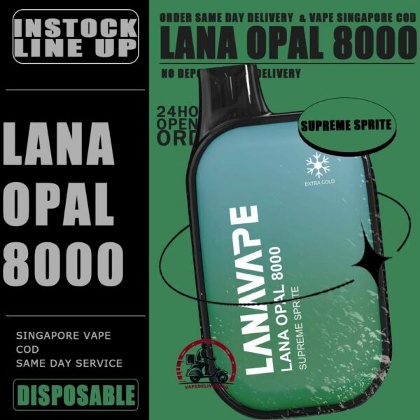 LANA OPAL 8000 DISPOSABLE - VAPE DELIVERY SG SINGAPORE The Lana Opal 8000 puffs disposable ready stock in Singapore sg vape cod ,The Vape with a chic pebble-like display, the device not only nails the aesthetics but also offers a comforting grip. Style and texture, we've got you covered. Lana Opal 8k is a good mesh coils are the secret sauce to intense, unforgettable taste. Take your ticket to the taste revolution! The prominent LED screen keeps you in the know at a glance. Take charge if your vaping experience by staying informed and in control of every puff. Explore a world LANA OPAL 8K of 17 beautiful blended options. Why settle for one flavor when you can savor them all? Specification : Nicotine Strength: 3%-5% E-Liquid Capacity: 14ML Resistance: 1.2ohm Battery Capacity: 650mAh Charging Port: Type-C Rechargeable ⚠️LANA OPAL 8000 FLAVOUR LINE UP⚠️ Cantaloupe Chrysanthemum Tea Double Mango Grape Bubblegum Grape Honey Magic Cola Passion Fruit Peach Oolong Rootbeer Sea Salt Lemon Solero Lime Strawberry Watermelon Supreme Sprite Tie Guan Yin Watermelon Lychee Wonder Taro Yogurt Blackcurrant SG VAPE COD SAME DAY DELIVERY , CASH ON DELIVERY ONLY. TAKE BULK ORDER /MORE ORDER PLS CONTACT ME : VAPEDELIVERYSG VIEW OUR DAILY NEWS INFORMATION VAPE : TELEGRAM CHANNEL