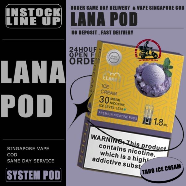 LANA POD - VAPE DELIVERY SG SINGAPORE Lana replacement pre-filled pod from Lanavape used for lana device, or some pod device which mouthpiece size as same as Lana pods.It's made of PCTG and ceramic coil and comes with leakproof design.  Besides, It filled with 2.5ml capacity nicotine salt with various fruity flavors, which meet your dairy needs. The transparent pod comes with random LED light color when you inhaling, bring you extra cooling vaping experience. One pod can smoke about 500 to 600 times. After smoking, you can directly discard and replace the next one. Specifications: Nicotine 3% Capacity 2.5ml per pod Package Included: 1 Pack of 3 pods ⚠️LANA POD COMPATIBLE DEVICE WITH⚠️ DARK RIDER 3S DEVICE DD CUBE DEVICE INSTAR DEVICE RELX CLASSIC DEVICE SP2 BLTIZ DEVICE SP2 LEGENG SERIES DEVICE SP2 M SERIES DEVICE WUUZ DEVICE ZEUZ DEVICE LANA DEVICE ⚠️ LANA POD FLAVOUR LINE UP⚠️ Apple Berry Blast Berry Grape Fruit Blueberry Coffee Coke Cranberry Grape Green Bean Guava Ice Tea Kiwi Lemon Lychee Iced Mango Mango Milkshake Mineral Oolong Tea Orange Passion Fruit Peach Peach Grape Banana Peppermint Pineapple Popsicle Red Wine Root Beer Skittles Strawberry Milkshake Strawberry Watermelon Taro Tie Guan Yin Watermelon Mango Passion Cantaloupe Jasmine Long Jing SG VAPE COD SAME DAY DELIVERY , CASH ON DELIVERY ONLY. TAKE BULK ORDER /MORE ORDER PLS CONTACT ME : VAPEDELIVERYSG VIEW OUR DAILY NEWS INFORMATION VAPE : TELEGRAM CHANNEL