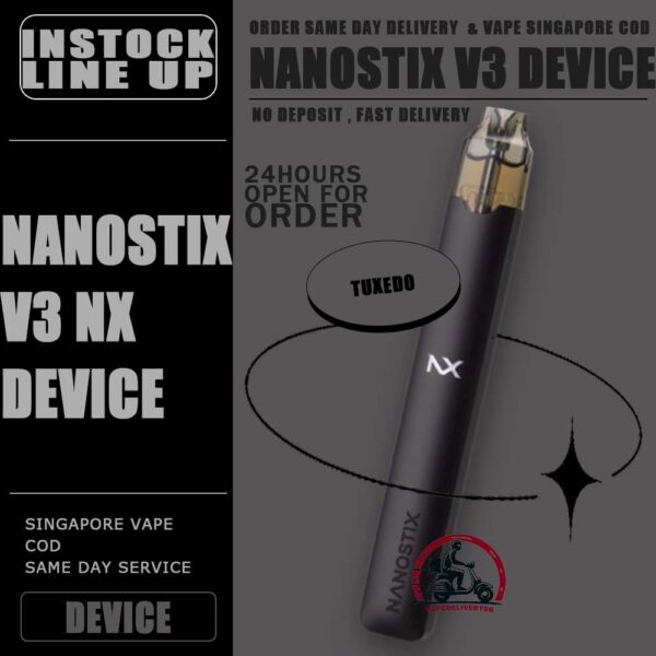 NANOSTIX NX V3 DEVICE - VAPE DELIVERY SG SINGAPORE NANOSTIX NX V3 DEVICE A revolutionary closed pod system device featuring load and go NanoPOD (V1), minus the harmful tar and chemicals of cigarettes’ that offers a healthier, more economical alternative to smoking. The device is lightweight and made of stainless steel casing. Designed without the mess of refill tanks. Simply insert the NanoPOD juice cartridge into the device and you’re ready to vape right away. NanoSTIX device is powered with LED power indicator, micro USB with 0.35V – 2.25V. ⚠️NANOSTIX NX V3 DEVICE AVAILABLE COLOR LINE UP⚠️ Army Tuxedo Denim Titanium Brass Petra *NANOSTIX V3 DEVICE ONLY COMPATIBLE WITH NANOSTIX V2 POD* SG VAPE COD SAME DAY DELIVERY , CASH ON DELIVERY ONLY. TAKE BULK ORDER /MORE ORDER PLS CONTACT ME : VAPEDELIVERYSG VIEW OUR DAILY NEWS INFORMATION VAPE : TELEGRAM CHANNEL