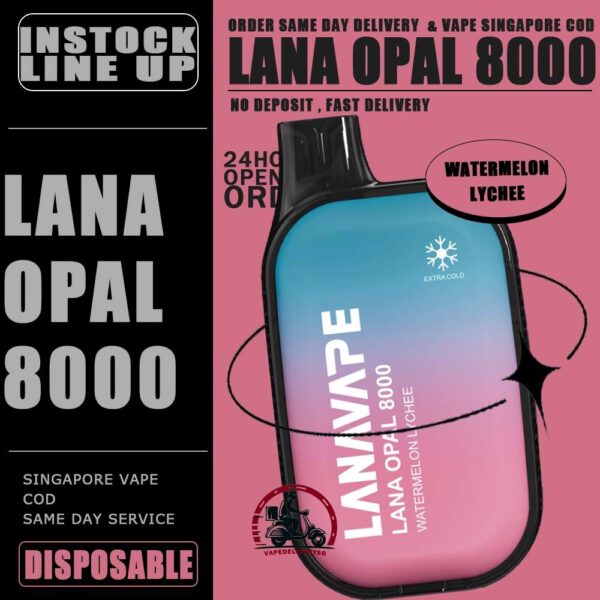 LANA OPAL 8000 DISPOSABLE - VAPE DELIVERY SG SINGAPORE The Lana Opal 8000 puffs disposable ready stock in Singapore sg vape cod ,The Vape with a chic pebble-like display, the device not only nails the aesthetics but also offers a comforting grip. Style and texture, we've got you covered. Lana Opal 8k is a good mesh coils are the secret sauce to intense, unforgettable taste. Take your ticket to the taste revolution! The prominent LED screen keeps you in the know at a glance. Take charge if your vaping experience by staying informed and in control of every puff. Explore a world LANA OPAL 8K of 17 beautiful blended options. Why settle for one flavor when you can savor them all? Specification : Nicotine Strength: 3%-5% E-Liquid Capacity: 14ML Resistance: 1.2ohm Battery Capacity: 650mAh Charging Port: Type-C Rechargeable ⚠️LANA OPAL 8000 FLAVOUR LINE UP⚠️ Cantaloupe Chrysanthemum Tea Double Mango Grape Bubblegum Grape Honey Magic Cola Passion Fruit Peach Oolong Rootbeer Sea Salt Lemon Solero Lime Strawberry Watermelon Supreme Sprite Tie Guan Yin Watermelon Lychee Wonder Taro Yogurt Blackcurrant SG VAPE COD SAME DAY DELIVERY , CASH ON DELIVERY ONLY. TAKE BULK ORDER /MORE ORDER PLS CONTACT ME : VAPEDELIVERYSG VIEW OUR DAILY NEWS INFORMATION VAPE : TELEGRAM CHANNEL