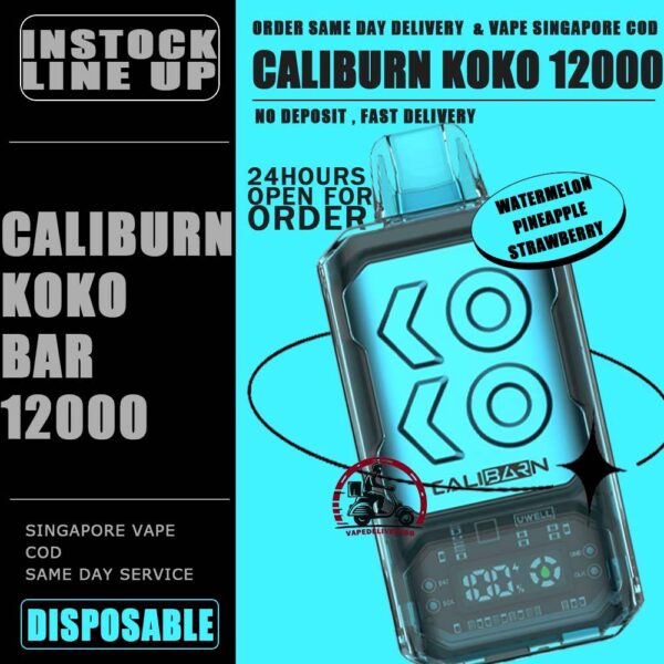 UWELL CALIBURN KOKO BAR 12000 DISPOSABLE - VAPE DELIVERY SG The Uwell Caliburn Koko Bar 12000 Puffs Vape Ready stock at Singapore sg shop on sale for same day delivery. The Caliburn BAR 12k puffs is a revolutionary disposable vape that has taken the vaping industry by storm. This powerful and feature-rich device boasts an impressive array of specifications and capabilities, making it an attractive choice for both novice and experienced vapers alike. In this in-depth review, we’ll explore the various aspects of the Caliburn BAR S12000, providing you with all the information you need to make an informed decision about whether this disposable vape is the right fit for your vaping needs. Specifications: Battery Capacity: 800 mAh E-Liquid Capacity: 20 mL Nicotine Strength: 5% (50 mg/mL) Power Modes: Boost Mode (22W) and Regular Mode (16W) Coil: Dual 1.2-ohm coil (UWELL’s patented Flagship Dual Coil atomization system) Puff Count: Up to 12,000 puffs Charging: USB Type-C charging port Airflow: Adjustable airflow control Display: Smart LED screen with multiple animations ⚠️UWELL CALIBURN KOKO BAR 12000 FLAVOUR LINE UP⚠️ Watermelon Watermelon Pineapple Strawberry Vanilla Custard Tobacco Triple Melon Mango Mango Pudding Oat Flakes Plum Guava Lime Lychee Apple Snow Pear SG VAPE COD SAME DAY DELIVERY , CASH ON DELIVERY ONLY. TAKE BULK ORDER /MORE ORDER PLS CONTACT ME : VAPEDELIVERYSG VIEW OUR DAILY NEWS INFORMATION VAPE : TELEGRAM CHANNEL