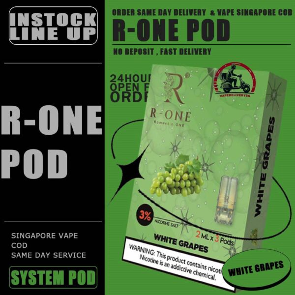 R-ONE POD - VAPE DELIVERY SG SINGAPORE R-One or Romantic One Pod , it all started from our founder’s spouse was a cigarette smoker. In order to help his spouse quit smoking, he created this brand, and name it after R-One or Romantic One Flavour, because everthing started just to help his ONLY ONE. Discover out signature Cool Mint Flavour, alongside popular options like Infinity Pod Watermelon Ice, Grape Ice , Bluberry , Energy Drink, Mango Ice, and Taro Ice Cream. For those craving extra sweetness, you can also enjoy Cola Ice or 100% Drink flavors. Specification : Capacity : 2ML Nicotine : 3% Package Included : 1 Pack of 3 Pods ⚠️R-ONE COMPATIBLE WITH DEVICE⚠️ RELX DEVICE SP2 | SP2 M SERIES | LEGEND DEVICE DARK RIDER 3 | DD CUBE ZEUZ DEVICE INSTAR DEVICE WUUZ DEVICE R-ONE DEVICE DD TOUCH DEVICE ⚠️R-ONE POD FLAVOUR LINE UP⚠️ 100% Drink Banana Ice Black Current Blueberry Ice Cola Ice Cool Mint Cuba Tobacco Energy Drink Grapes Ice Green Bean Ice Long Jing Tea Lychee Ice Mango Ice Melon Ice Mocha Coffee Old Popsicle Passion Fruit Ice Peach Ice Pineapple Ice Sour Apple – Apple Juices Ice Strawberry Ice Taro Ice Cream Watermelon Ice Yakult White Grape SG VAPE COD SAME DAY DELIVERY , CASH ON DELIVERY ONLY. TAKE BULK ORDER /MORE ORDER PLS CONTACT ME : VAPEDELIVERYSG VIEW OUR DAILY NEWS INFORMATION VAPE : TELEGRAM CHANNEL