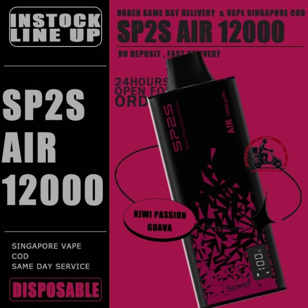 SP2S AIR 12000 DISPOSABLE - VAPE DELIVERY SG SINGAPORE SHOP Discover the SP2S Air 12000 Puff Disposable , a popular product available at SG VAPER SHOP in Singapore. Find out more about this high-quality vape product and how it can enhance your vaping experience. The SP2s Air 12k is a rechargeable disposable vape device offering up to 12,000 puffs. It is powered by a 600mAh battery and features Type-C fast charging for convenient and quick recharges. This device is known for its sleek design and user-friendly features, catering to vapers who need a long-lasting and hassle-free vaping experience. Available in various flavors, it is highly regarded in Singapore for its reliability and quality. Specification : Approx. 12000 Puffs Capacity 8ml Super Slim Design Mesh Coil Rechargeable Battery 600mAh Charging Port: Type-C ⚠️SP2S AIR 12000 FLAVOUR LINE UP⚠️ Apctic Mint Green Apple Soda Himalaya Jasmine Himalaya Mineral Himalaya Tie Guan Yin Icy Melon Kiwi Passion Guava Lychee Breeze Passion Lemonade Peach Green Tea Plum Guava SG VAPE COD SAME DAY DELIVERY , CASH ON DELIVERY ONLY. TAKE BULK ORDER /MORE ORDER PLS CONTACT ME : VAPEDELIVERYSG VIEW OUR DAILY NEWS INFORMATION VAPE : TELEGRAM CHANNEL