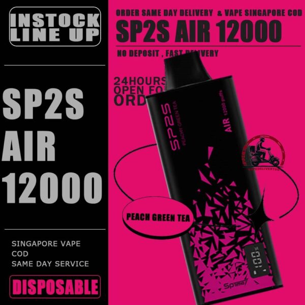 SP2S AIR 12000 DISPOSABLE - VAPE DELIVERY SG SINGAPORE SHOP Discover the SP2S Air 12000 Puff Disposable , a popular product available at SG VAPER SHOP in Singapore. Find out more about this high-quality vape product and how it can enhance your vaping experience. The SP2s Air 12k is a rechargeable disposable vape device offering up to 12,000 puffs. It is powered by a 600mAh battery and features Type-C fast charging for convenient and quick recharges. This device is known for its sleek design and user-friendly features, catering to vapers who need a long-lasting and hassle-free vaping experience. Available in various flavors, it is highly regarded in Singapore for its reliability and quality. Specification : Approx. 12000 Puffs Capacity 8ml Super Slim Design Mesh Coil Rechargeable Battery 600mAh Charging Port: Type-C ⚠️SP2S AIR 12000 FLAVOUR LINE UP⚠️ Apctic Mint Green Apple Soda Himalaya Jasmine Himalaya Mineral Himalaya Tie Guan Yin Icy Melon Kiwi Passion Guava Lychee Breeze Passion Lemonade Peach Green Tea Plum Guava SG VAPE COD SAME DAY DELIVERY , CASH ON DELIVERY ONLY. TAKE BULK ORDER /MORE ORDER PLS CONTACT ME : VAPEDELIVERYSG VIEW OUR DAILY NEWS INFORMATION VAPE : TELEGRAM CHANNEL