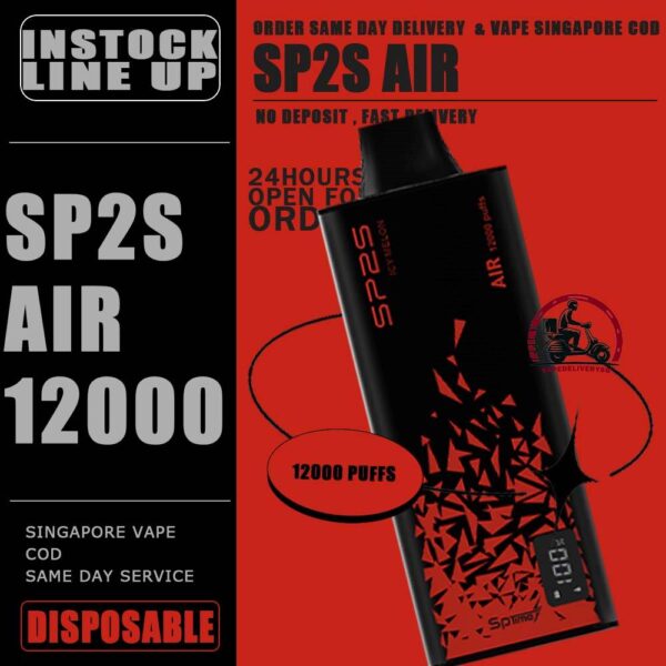 SP2S AIR 12000 DISPOSABLE - VAPE DELIVERY SG SINGAPORE SHOP Discover the SP2S Air 12000 Puff Disposable , a popular product available at SG VAPE SHOP in Singapore. Find out more about this high-quality vape product and how it can enhance your vaping experience. The SP2s Air 12k is a rechargeable disposable vape device offering up to 12,000 puffs. It is powered by a 600mAh battery and features Type-C fast charging for convenient and quick recharges. This device is known for its sleek design and user-friendly features, catering to vapers who need a long-lasting and hassle-free vaping experience. Available in various flavors, it is highly regarded in Singapore for its reliability and quality. Specification : Approx. 12000 Puffs Capacity 8ml Super Slim Design Mesh Coil Rechargeable Battery 600mAh Charging Port: Type-C ⚠️SP2S AIR 12000 FLAVOUR LINE UP⚠️ Apctic Mint Green Apple Soda Himalaya Jasmine Himalaya Mineral Himalaya Tie Guan Yin Icy Melon Kiwi Passion Guava Lychee Breeze Passion Lemonade Peach Green Tea Plum Guava SG VAPE COD SAME DAY DELIVERY , CASH ON DELIVERY ONLY. TAKE BULK ORDER /MORE ORDER PLS CONTACT ME : VAPEDELIVERYSG VIEW OUR DAILY NEWS INFORMATION VAPE : TELEGRAM CHANNEL